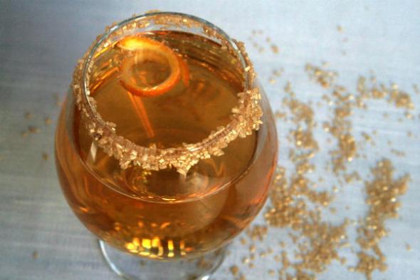 A photo of a golden cocktail